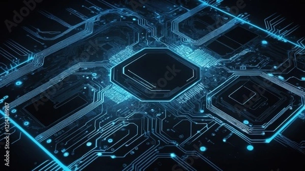 Fototapeta Glowing Circuit Board and Processors