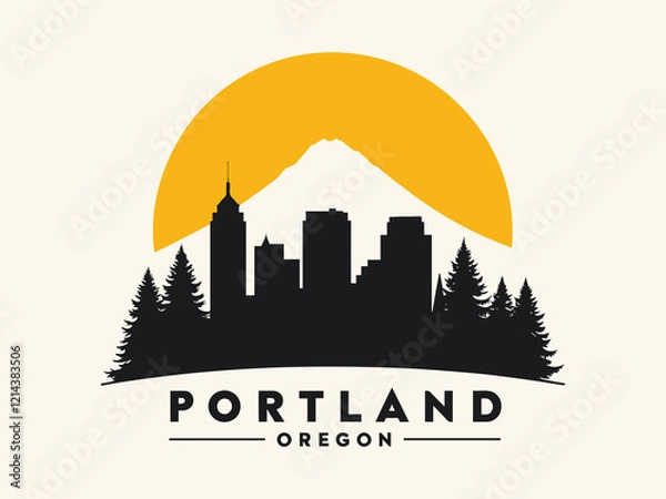 Obraz Portland Oregon Skyline with Mount Hood and Evergreen Trees