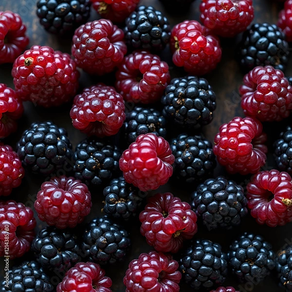 Obraz Background from fresh Blackberries, close up. Lot of ripe juicy wild fruit raw berries lying on the table