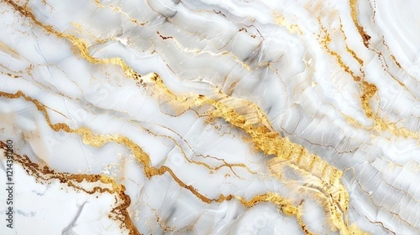 Fototapeta A close-up shot of white marble with gold veins.