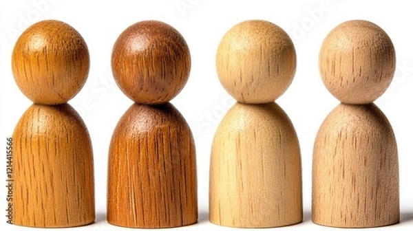Fototapeta Set of Wooden Figures Isolated on White Background, Minimalist Design Representing Simplicity, Craftsmanship, and Art. Perfect for Creative Concepts and Decorative Ideas.