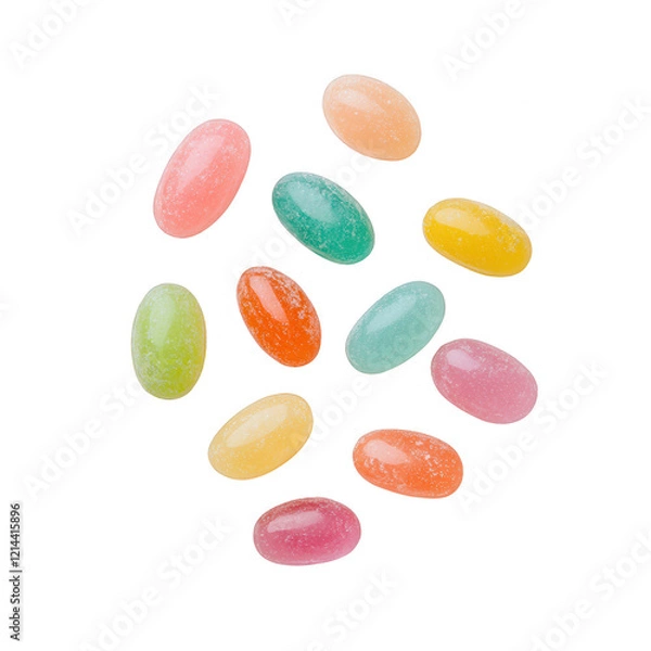 Fototapeta A colorful assortment of jelly beans arranged on a light background., isolated on a transparent background.