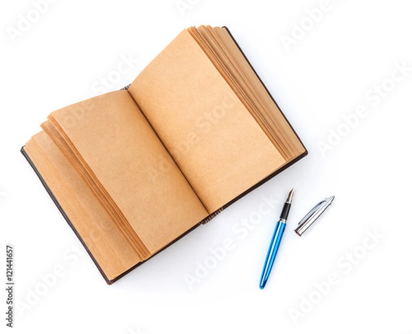 Fototapeta Open spread old book with blank page