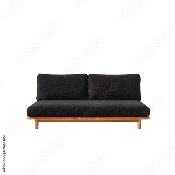 Obraz Modern black sofa with wooden legs, perfect for stylish interior design., isolated on a transparent background.