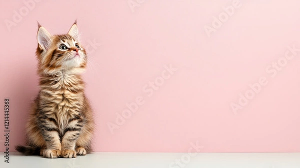 Fototapeta Adorable kitten with playful expression on pastel background
