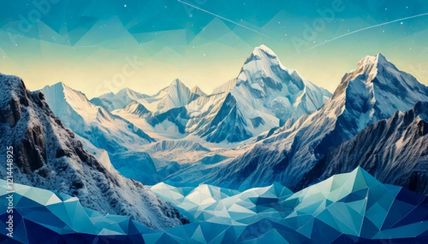 Obraz Breathtaking panoramic view of majestic mountains stretching across the horizon under a clear blue sky.
