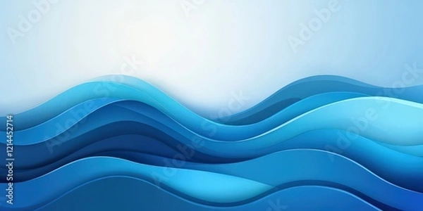Fototapeta Abstract Blue Ocean Waves Paper Cut Style Background