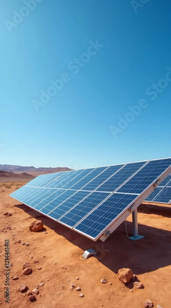 Fototapeta Solar Panels Installed in a Remote Arid Desert Area Under a Clear Blue Sky