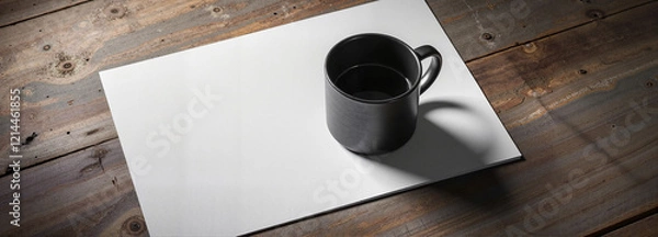 Fototapeta A4 paper mockup with coffee cup on wooden table