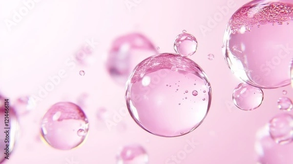Fototapeta Close-Up of Pink Water Bubbles Floating on a Soft Background