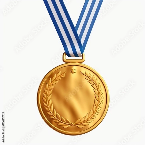Obraz Golden Medal with Ribbon for Achievement and Victory in Sports and Other Competitions. Isolated on white background