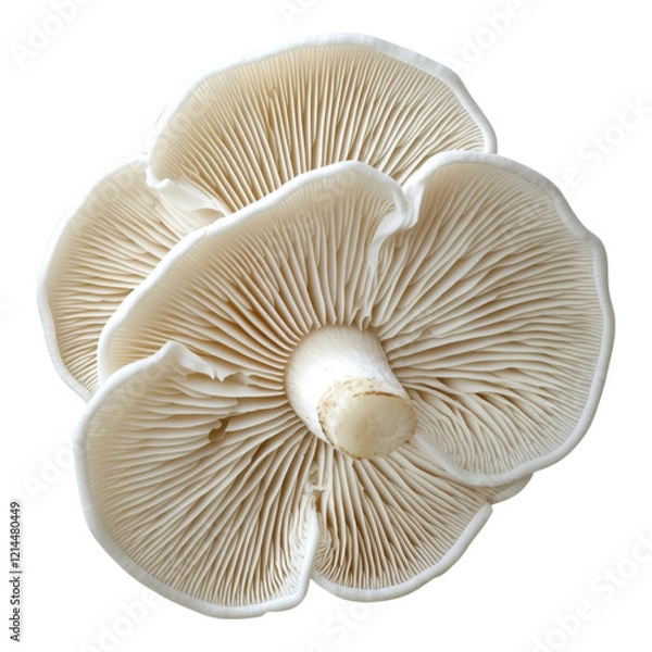 Fototapeta Delicate white mushroom showcasing intricate gills, perfect for botanical illustrations or nature-themed designs