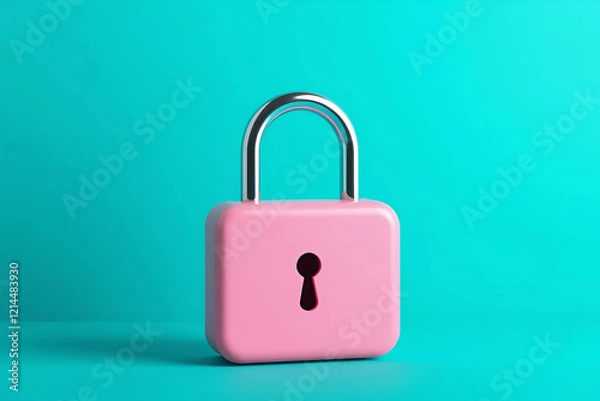 Fototapeta Minimalist Pink and Silver Padlock on Turquoise Background