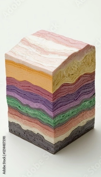 Fototapeta Layered colorful block, resembling geological strata or a cross-section of earth.