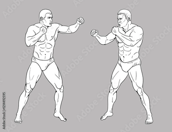 Fototapeta Drawing with Bare-knuckle Boxer. Ancient athletes at the Olympic Games. Strong men in single combat.