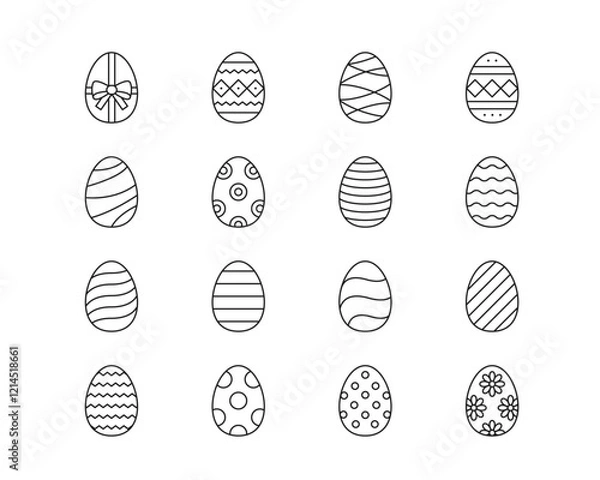 Fototapeta Easter Eggs Icon collection containing 16 editable stroke icons. Perfect for logos, stats and infographics. Edit the thickness of the line in Adobe Illustrator (or any vector capable app).