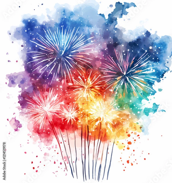 Obraz Colorful fireworks explode in vibrant watercolor display, celebrating joy