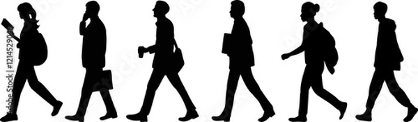 Obraz people walking set silhouette on white background vector