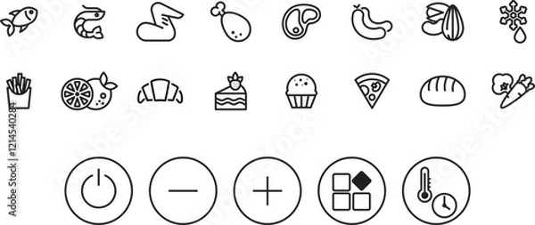 Fototapeta Simple icons set for Air Fryer panel preset display, vector illustration