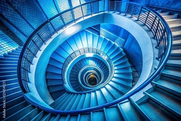 Obraz Abstract Blue Architectural Staircase Ascending Towards Light - Aerial View
