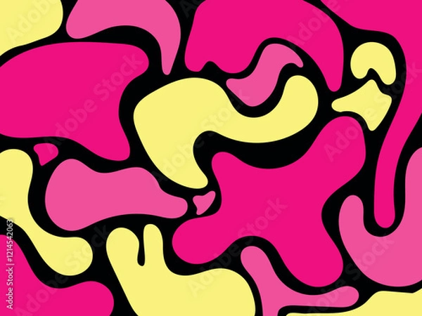 Obraz Abstract multicolor blob illustration background. Trendy minimal vector design for presentations, banners, posters and flyers. Colors: pink, yellow and black.