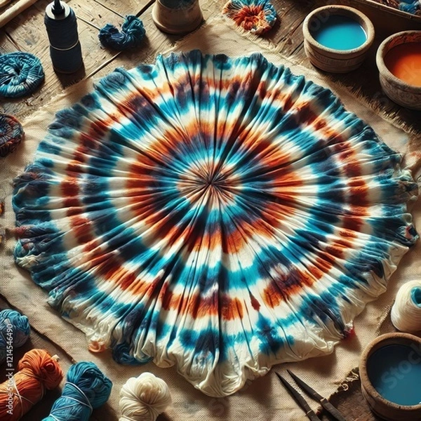 Fototapeta Tie Dye Tying and dyeing fabric to create unique patterns
