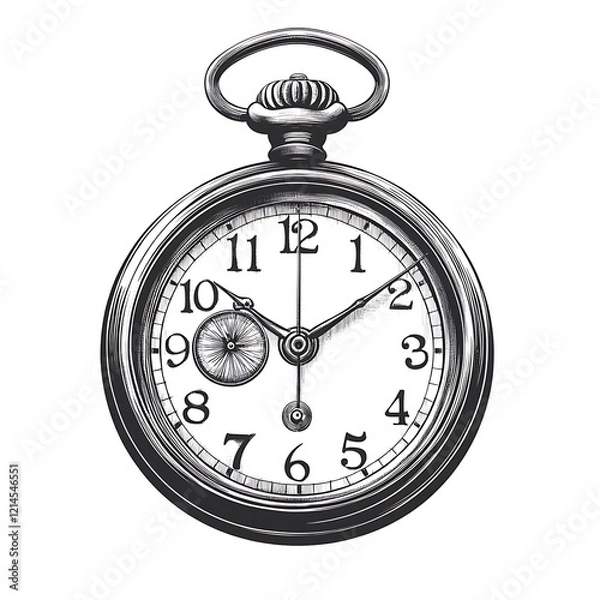 Obraz Vintage pocket watch illustration, detailed drawing, time concept, graphic design element