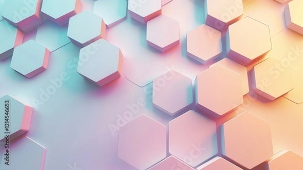 Fototapeta A colorful, abstract background of geometric hexagons in shades of blue, pink, and orange.