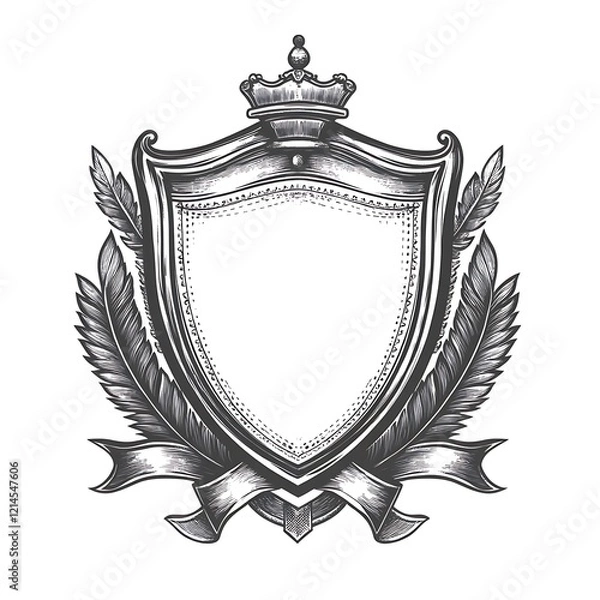 Fototapeta Elegant heraldic shield design, decorative emblem, graphic art, blank space, for branding, or tattoo