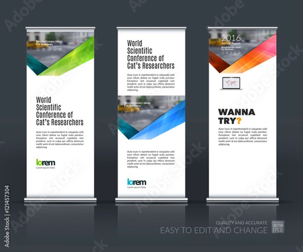 Fototapeta Wektor zestaw nowoczesnych roll up banner stand design z niebieskim zielonym