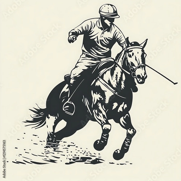 Obraz Polo player on horse, action shot, classic illustration, background design, possible use in posters or prints