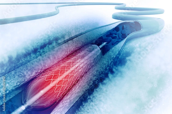 Fototapeta Stent angioplasty procedure with placing a balloon