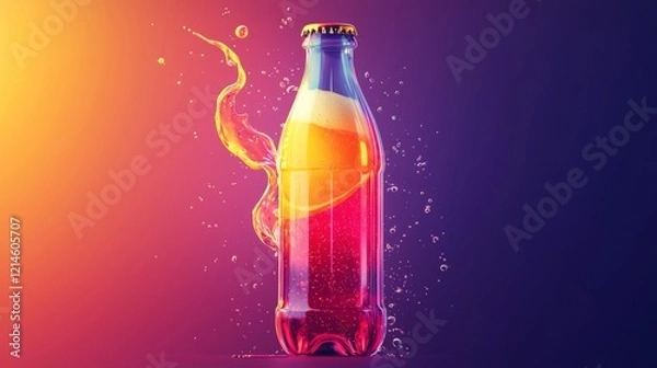 Fototapeta Futuristic soda bottle and glass icon with cream swirls