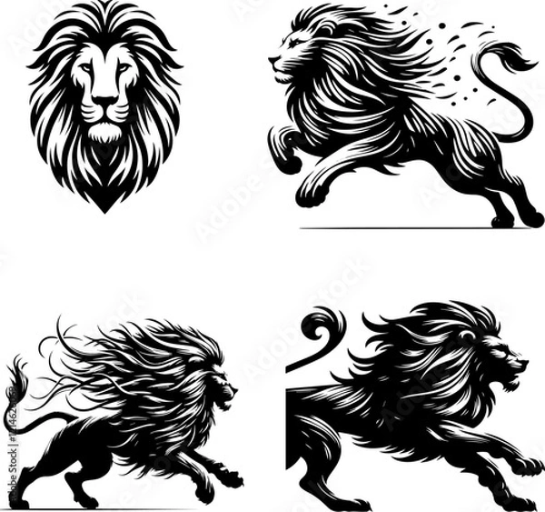 Obraz lion, loin silhouette, loin silhouette set