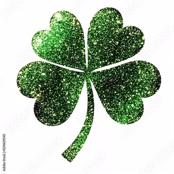 Fototapeta A sparkling green four-leaf clover on a clean white background, symbolizing luck and festive celebration