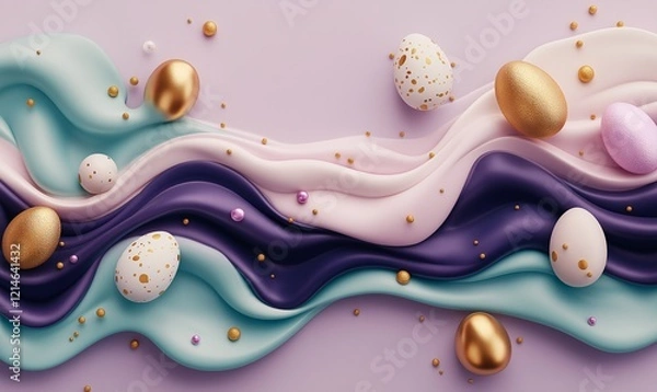 Obraz festive easter eggs with bright bibrant colours, golden dust and sparkles, colour waves. Top view.