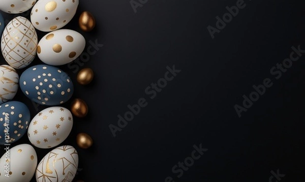 Obraz Festive easter light coloured background. Happy easter concept, eggs, flowers, herbs	