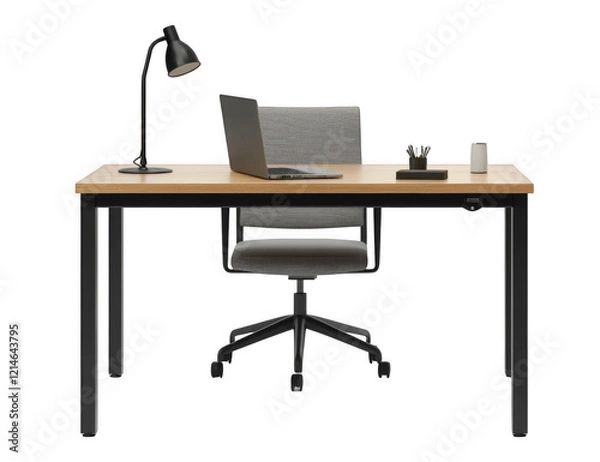 Fototapeta Office desk with lamp table isolated on transparent or white background