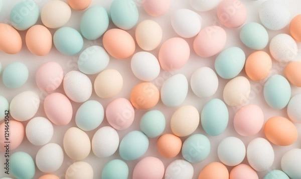 Obraz Festive easter light coloured background. Happy easter concept, eggs, flowers, herbs	