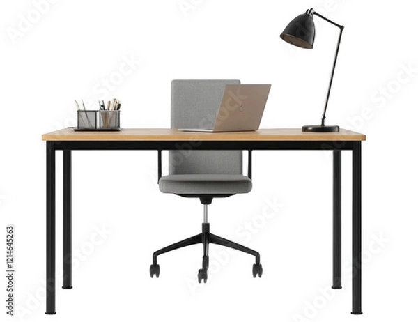 Fototapeta Office desk with lamp table isolated on transparent or white background