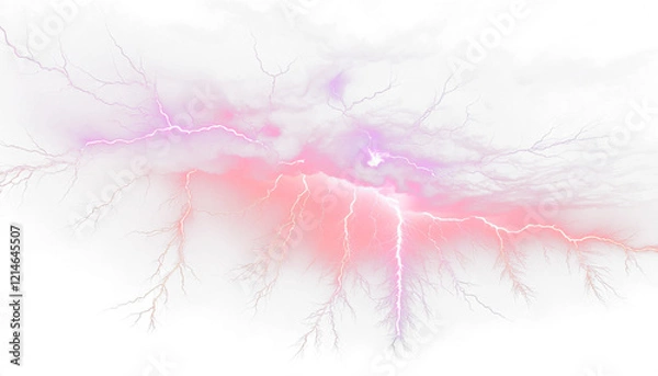 Fototapeta  Purple and Red Thunderstorm or Lightning on a Crisp White Background
