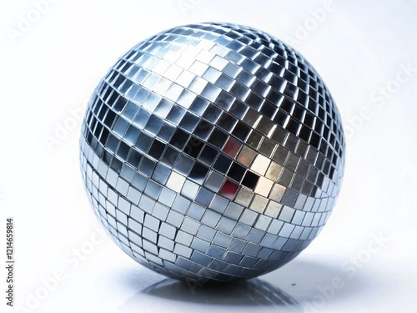 Fototapeta Sparkling Silver Disco Ball Isolated on White Background - Candid Shot