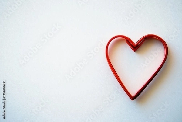 Fototapeta A red heart shaped cookie cutter on a white surface, great for baking and decorating
