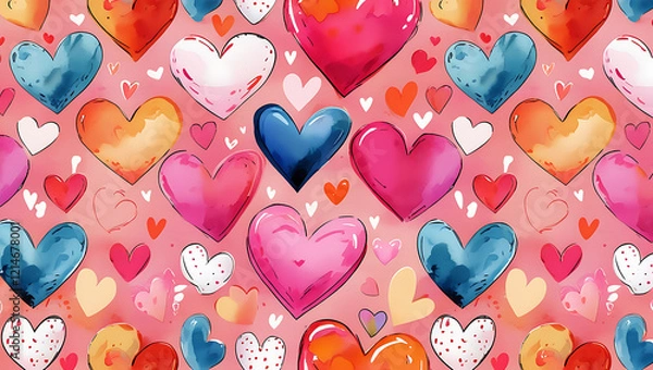 Fototapeta Seamless pattern with heart shape wishing card