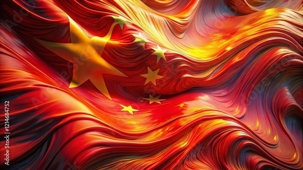 Fototapeta Surreal 3D Render of Abstract Chinese Flag:  Vibrant Colors & Dreamlike Textures