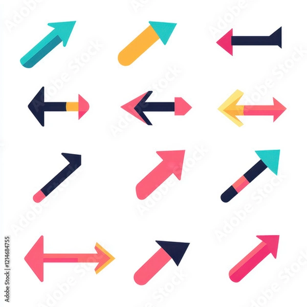 Fototapeta Playful arrow icons for UI design, quirky and colorful, flat vector style, isolated on white background