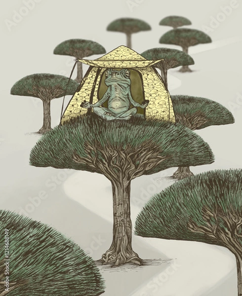 Fototapeta Frog relaxing and meditating on top of tree