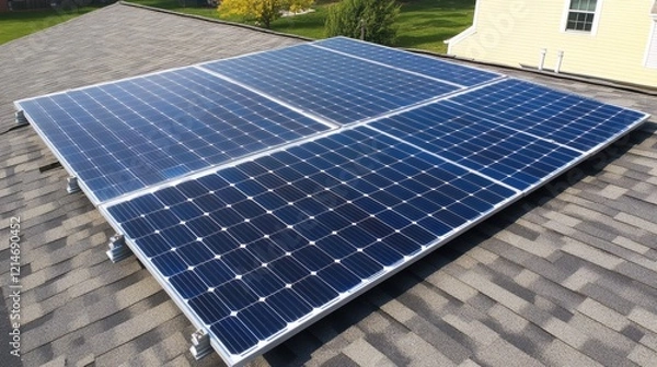 Fototapeta A solar panel installed on the roof of a house, generating clean energy