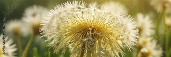 Fototapeta Delicate dandelion flower background with soft yellow petals and delicate center details, delicate, flower, details