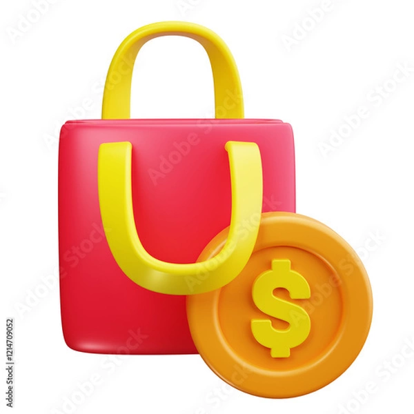 Fototapeta Shopping Bag Cashback 3d render icons